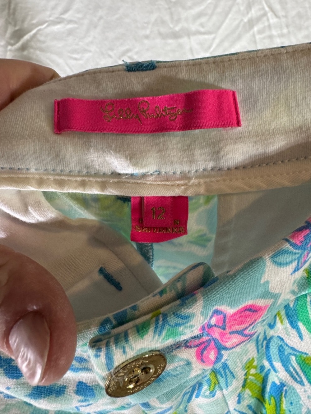 Tropical Print Women’s Shorts in Aqua with Pink & Green Accents - Picture 4 of 4
